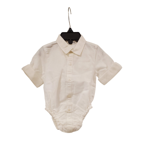 J and J Short Sleeve Button Down Shirt, White, 3-6m