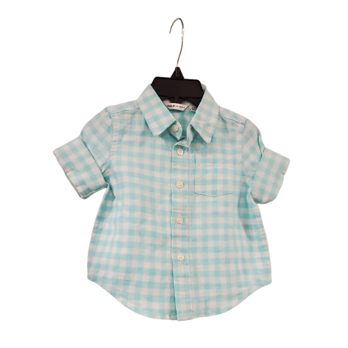 J and J Short Sleeve Button Down Shirt, Teal Plaid, 3-6m