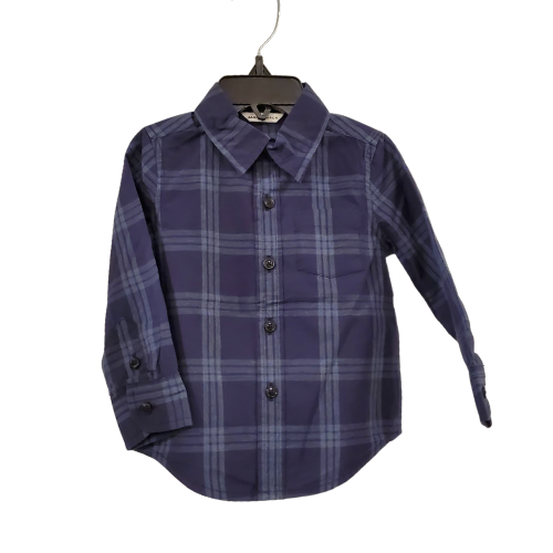 J and J Long Sleeve Button Down Shirt, Navy Plaid, 12-18m