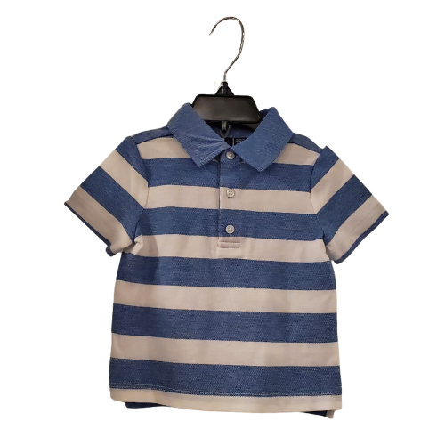 J and J Short Sleeve Polo, Blue Stripe, 12-18m