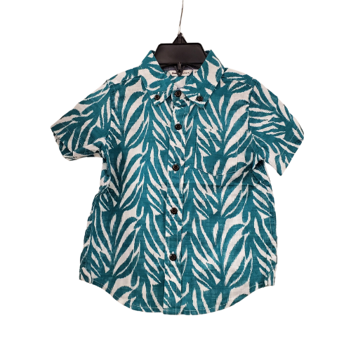 J and J Short Sleeve Button Down Shirt, Green Palm, 6-12m