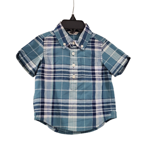 J and J Short Sleeve Button Down Shirt, Aqua Blues, 6-12m