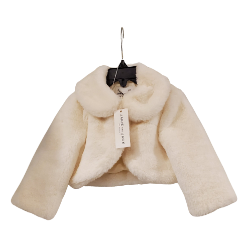 J and J Faux Fur Cropped Coat - White, 12-18m