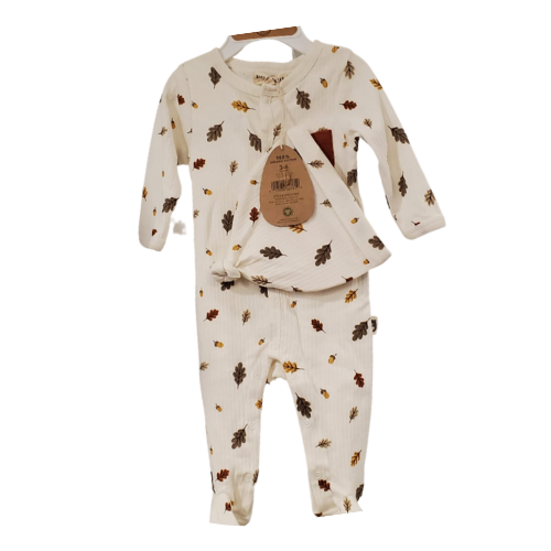 Rabbit  + Bear Organic Cotton Sleeper with Hat, Fall Leaves