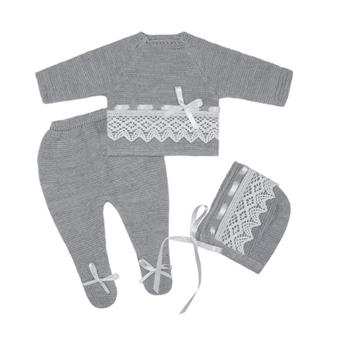 Knit outfit w/ Lace - Grey - Newborn