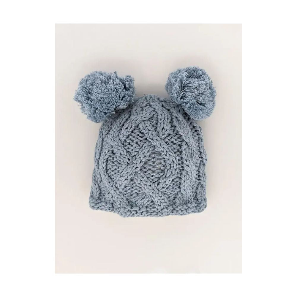 Newborn Aran Chambray Double Pom Pom Beanie