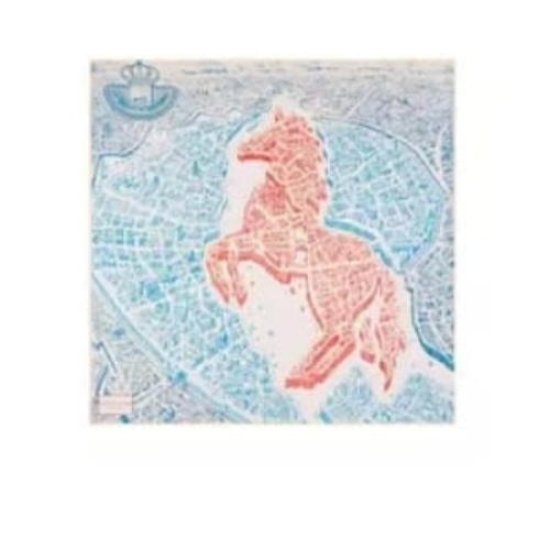 Silk Twill Scarf, Blue & Red with Horse - 90cm