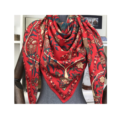 Silk Scarf, Red Floral - 130cm