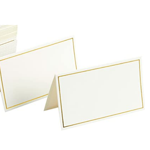 White & gold place cards - tent style 25 ct.