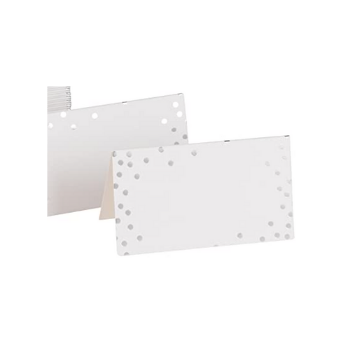 White with Silver Dot place cards - tent style 25 ct.