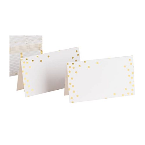 White with Gold Dot place cards - tent style 25 ct.