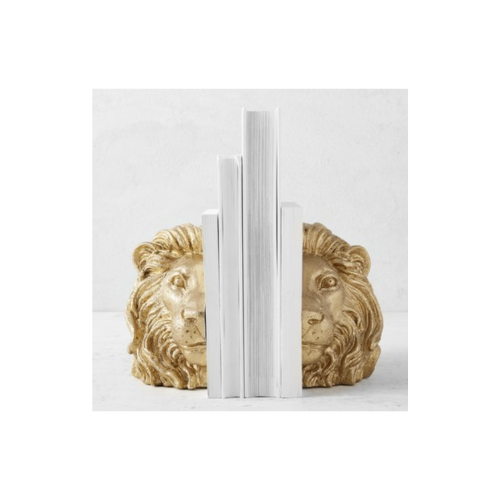 Gold Lion Head Bookends