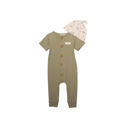 Rabbit & Bear Green "Wild" Romper & Hat Set - 6-9m