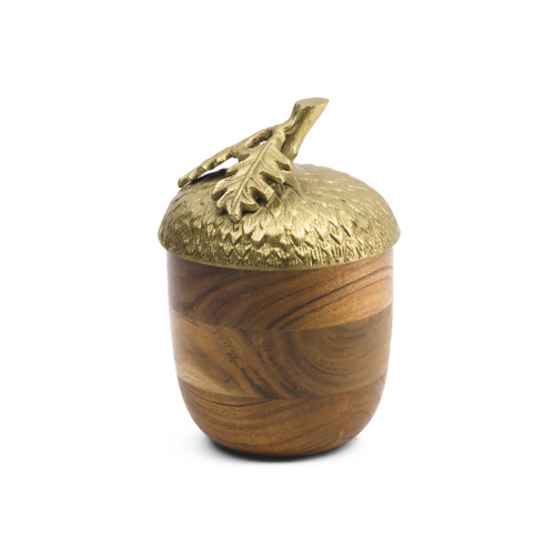 Wooden Acorn Canister w/Gold Lid