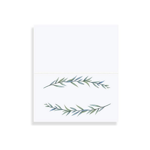 White Place Cards w/Greenery - Tent Style 25ct