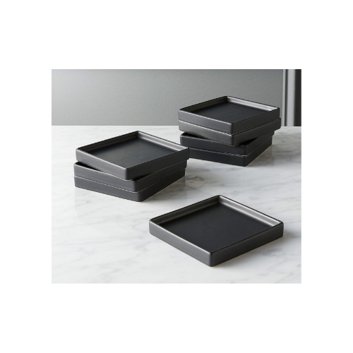 CB2 Bento Matte Black Appetizer Plates - Set of 8