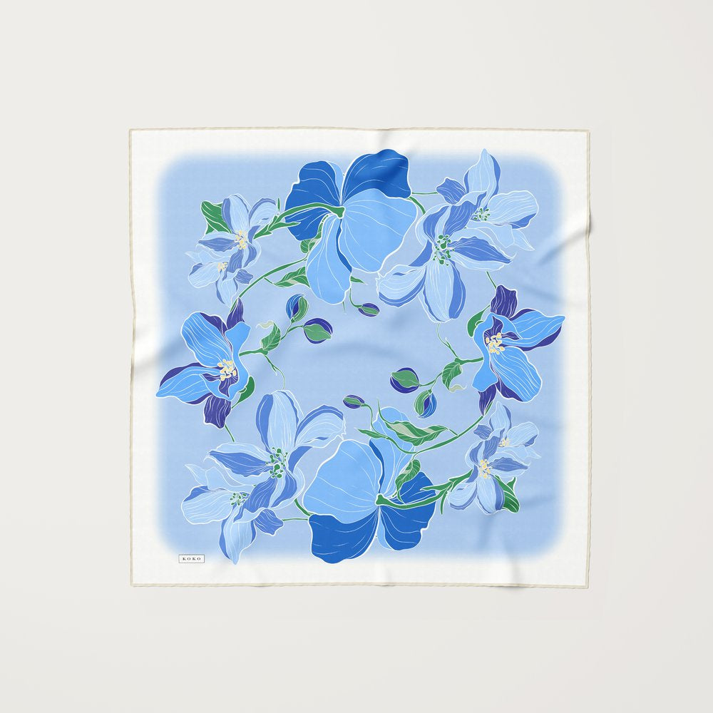 KOKO, 90cm Silk Scarf, Esme Blue