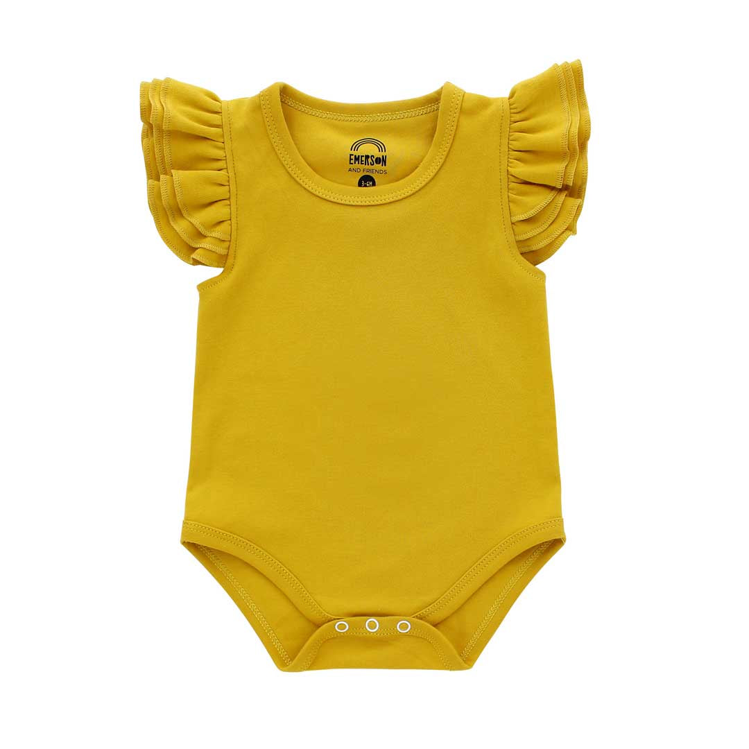 Mustard Yellow Ruffle Sleeve Onesie, 12-18m