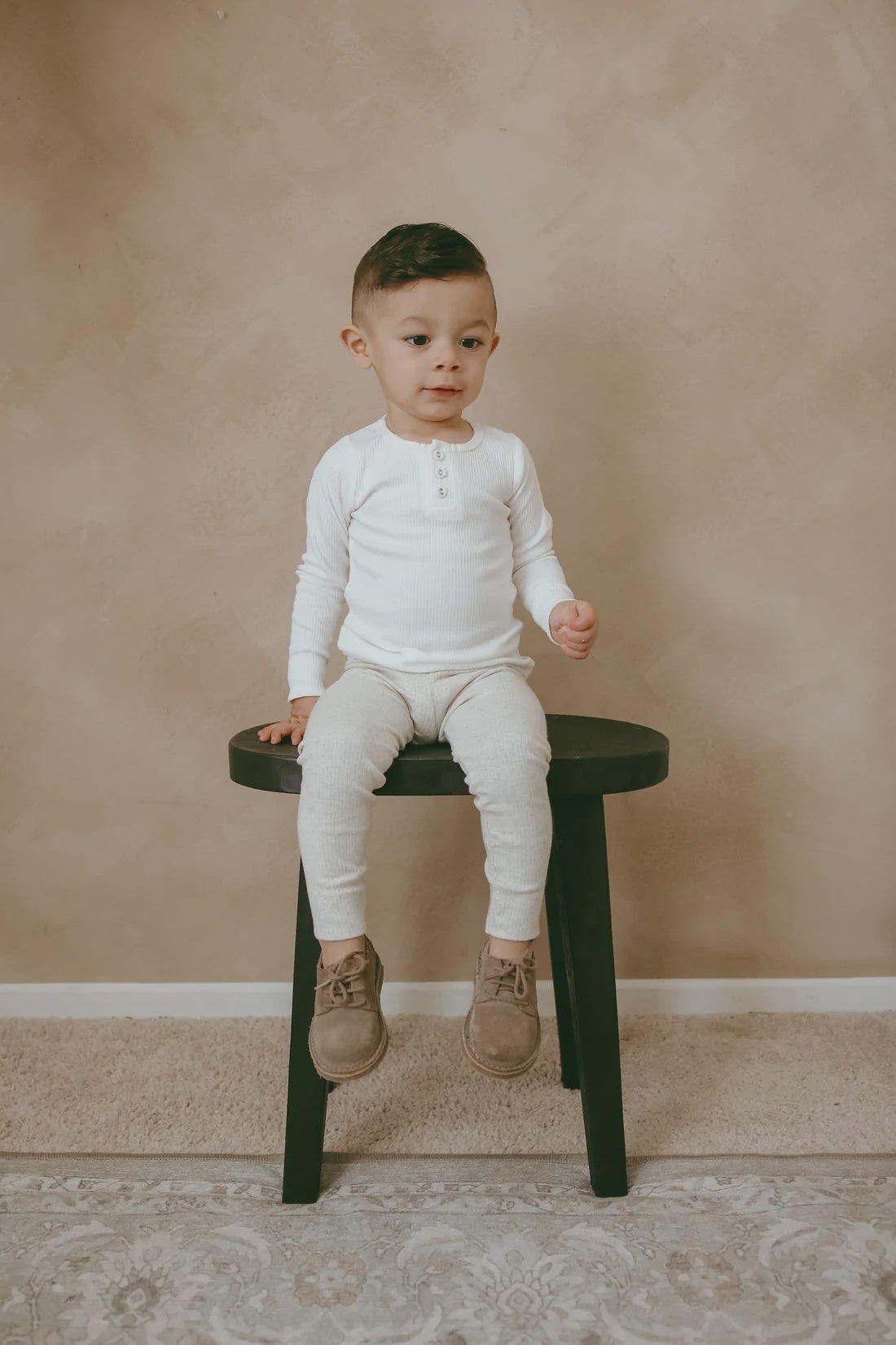 Organic Essential Long Sleeve Henley - Milk 5YR