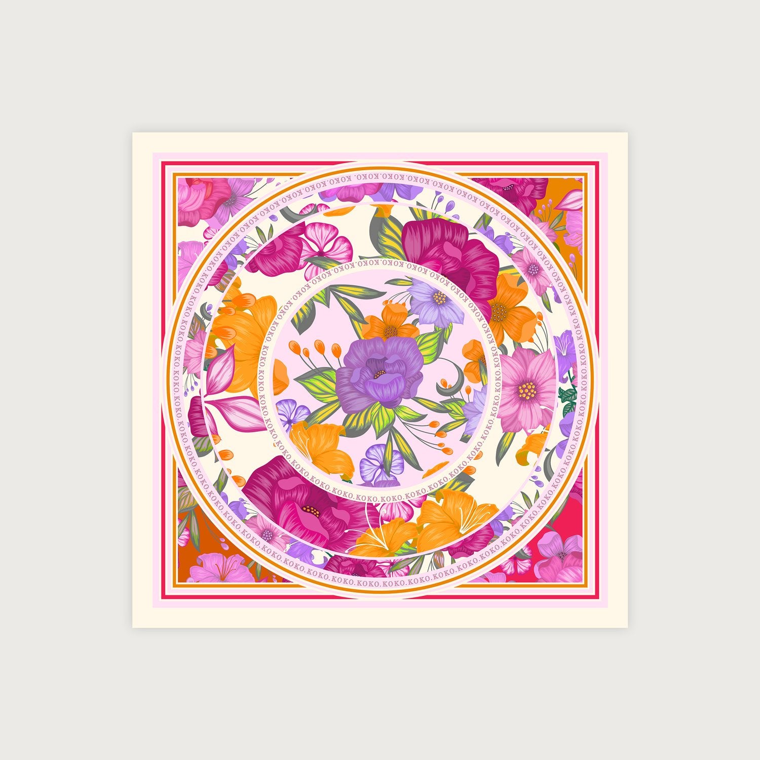 KOKO, 90cm Silk Scarf, Jardin De Fleurs Calypso