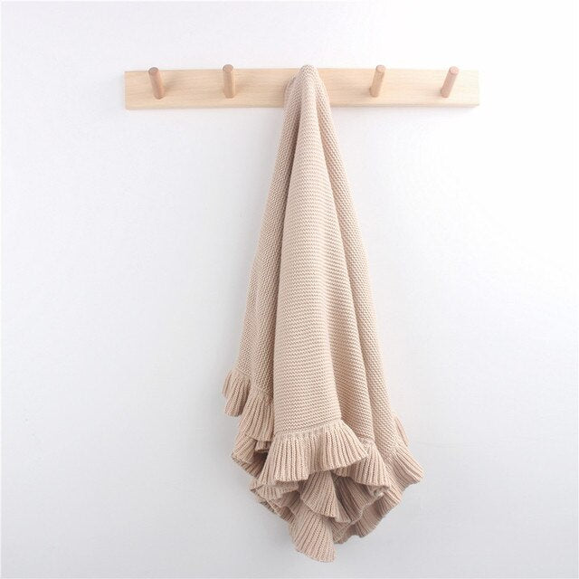 Tan Knitted Baby Blanket with ruffle