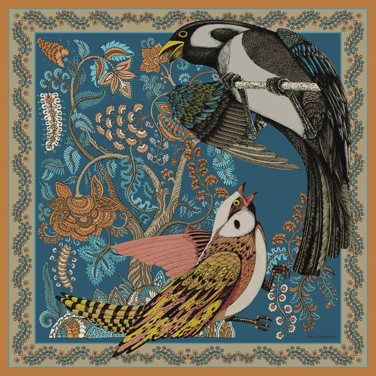 Silk Scarf, [OE360-1] Orla Ermanno Songbird Tapestry Copper OE360-1 90cm