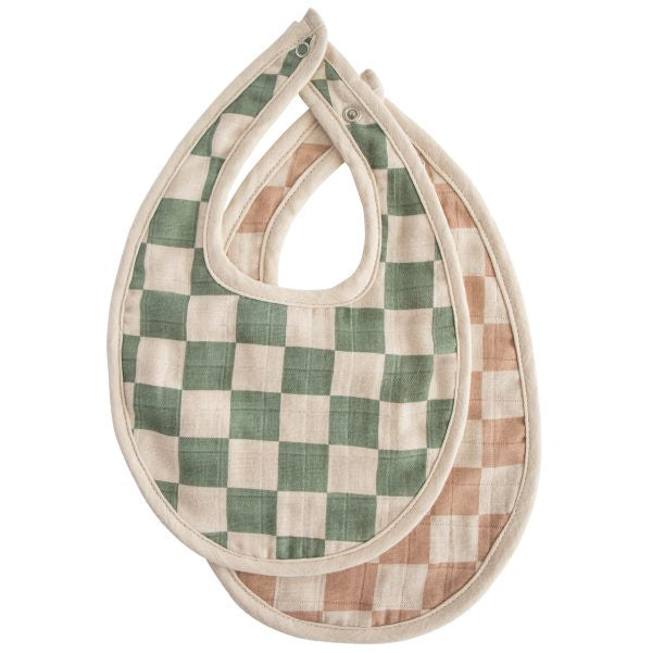 Muslin Bib 2-Pack (Olive Check/Natural Check)