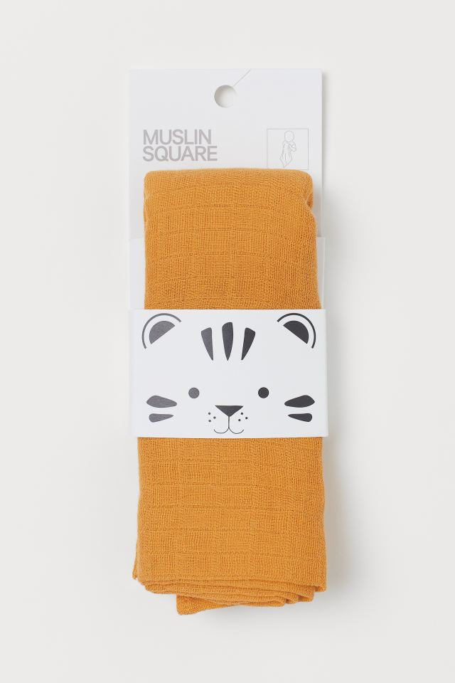 Cotton Muslin Square, comfort blanket in mustard yellow