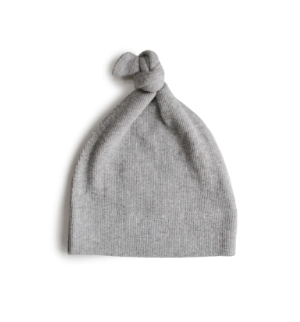 Mushie Ribbed Baby Beanie - Gray Melange