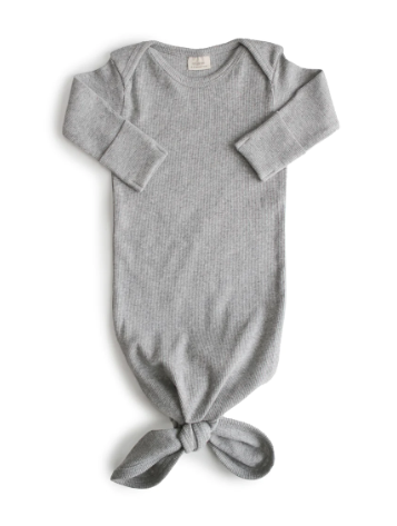 Mushie Ribbed Knotted Baby Gown - Gray Melange