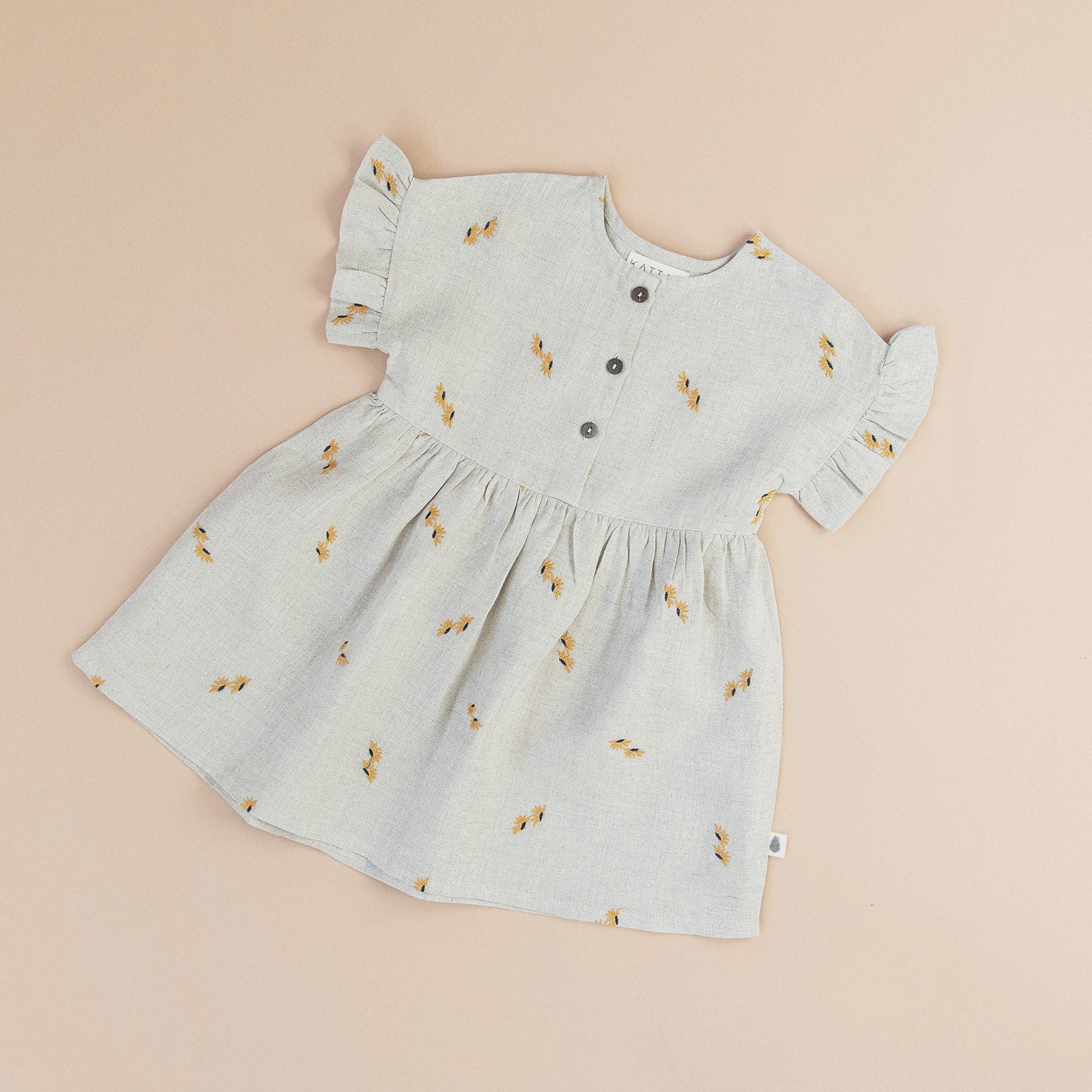 Chai Sunflower Dress, Linen, 2-3Y