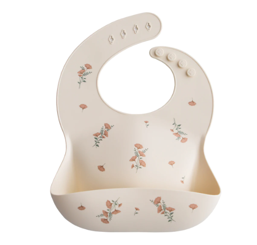 Mushie Silicone Baby Bib - Pink Flowers