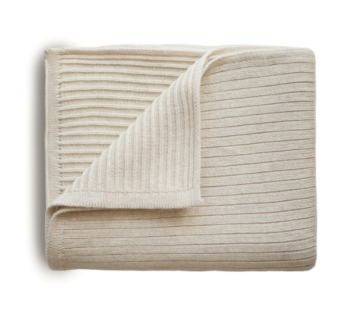 Mushie Knitted Ribbed Baby Blanket - Beige Melange