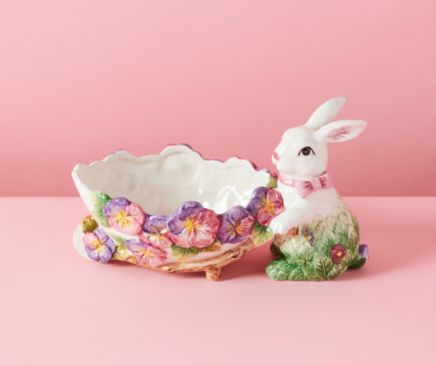 Spring Collection Pansy Bunny Flower Cart Dish