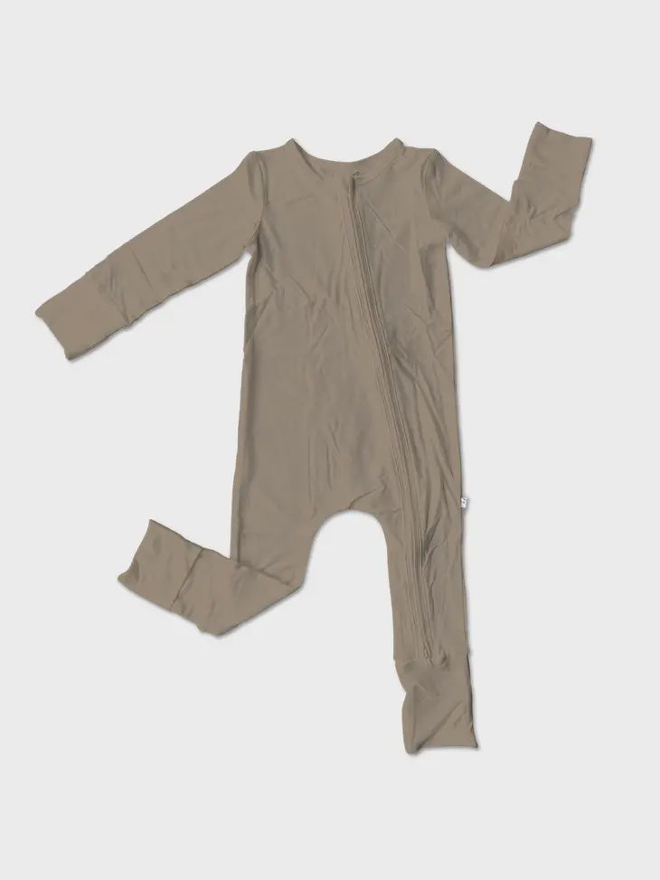 Taupe Bamboo Convertible Zipper Footie 3-6m