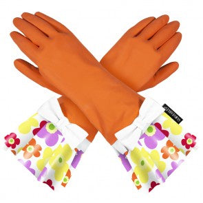 Orange with Lavender Floral Cuff Gloves