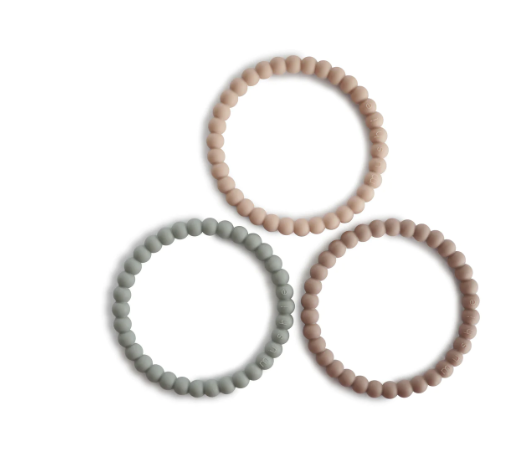 Mushie Pearl Teething Bracelets - 3pk - Clary Sage/Tuscany/Dessert Sand