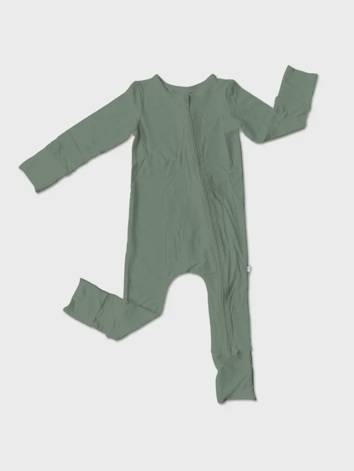 Olive Bamboo Convertible Zipper Footie 6-9m