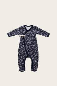 Organic Cotton Wrap Onepiece - Blueberry Floral - 1Y