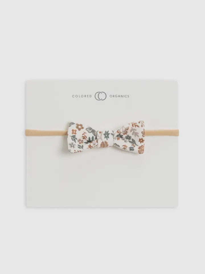 Organic Baby Dainty Bow Headband - Dawn Floral / Nutmeg