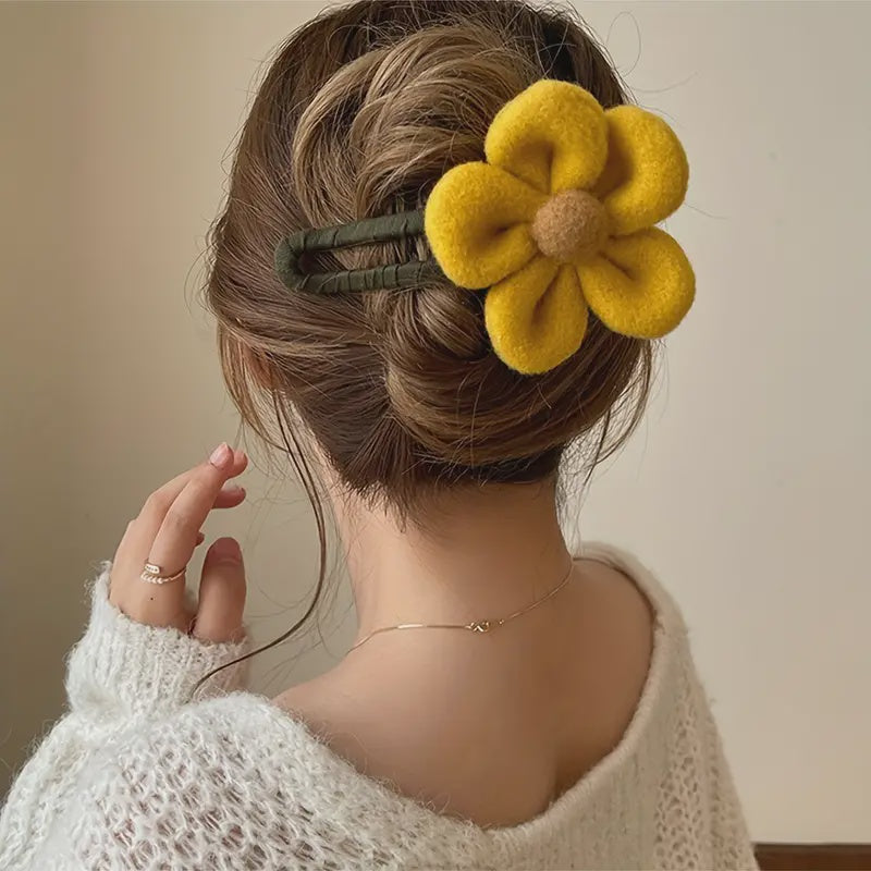 Plush Flower Hair Clasp, Yellow