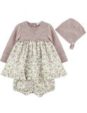 DF23003 GIRLS DRESS WITH BONNET AND KNICKERS BRAND DULCE DE FRESA (Sizes: 9 M)