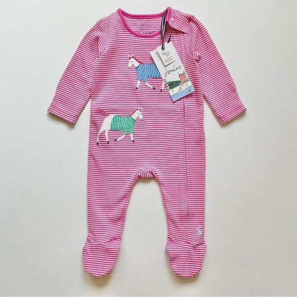 Joules Pink stripe Unicorn Sleeper, 3-6m