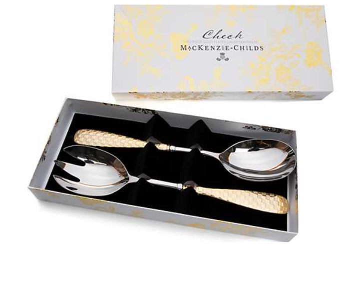 MacKenzie-Childs Gold Check Salad Serving Set