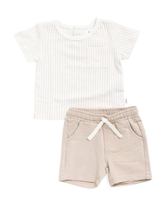 White/Tan Stripe Boy's Set, 9m