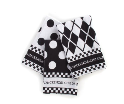 MacKenzie-Childs Black & White Dot Dish Towels - Set of 3