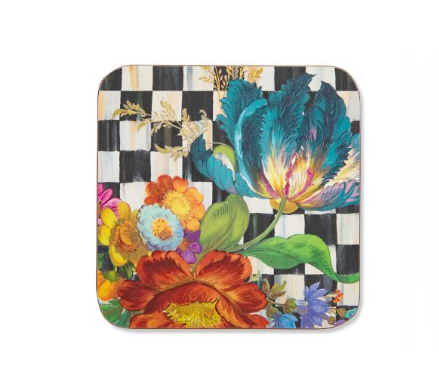 MacKenzie-Childs Courtly Flower Market Cork Back Coasters - Set of 4