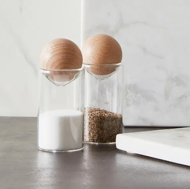 Glass Salt & Pepper Shaker Set w/Ball Lids