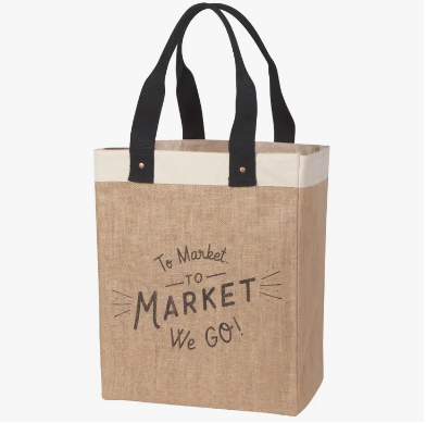 To Market We Go Large Burlap Shopping Bag