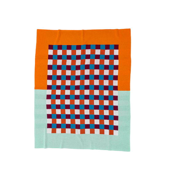 Verloop Knits Gingham Checkerboard Throw - Flame Jade